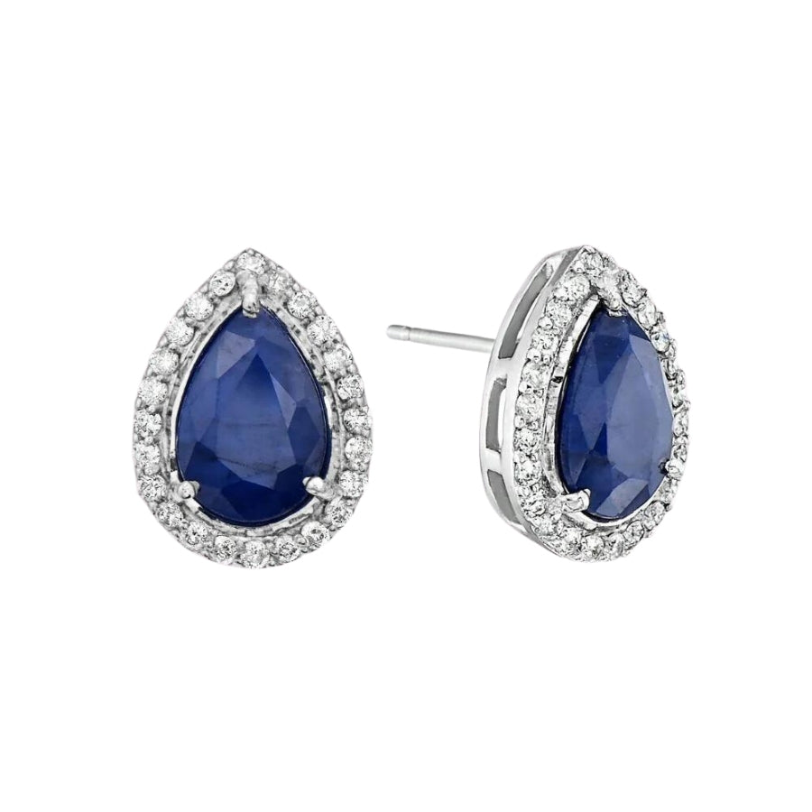 Pear Sapphire With Halo Diamond Studs