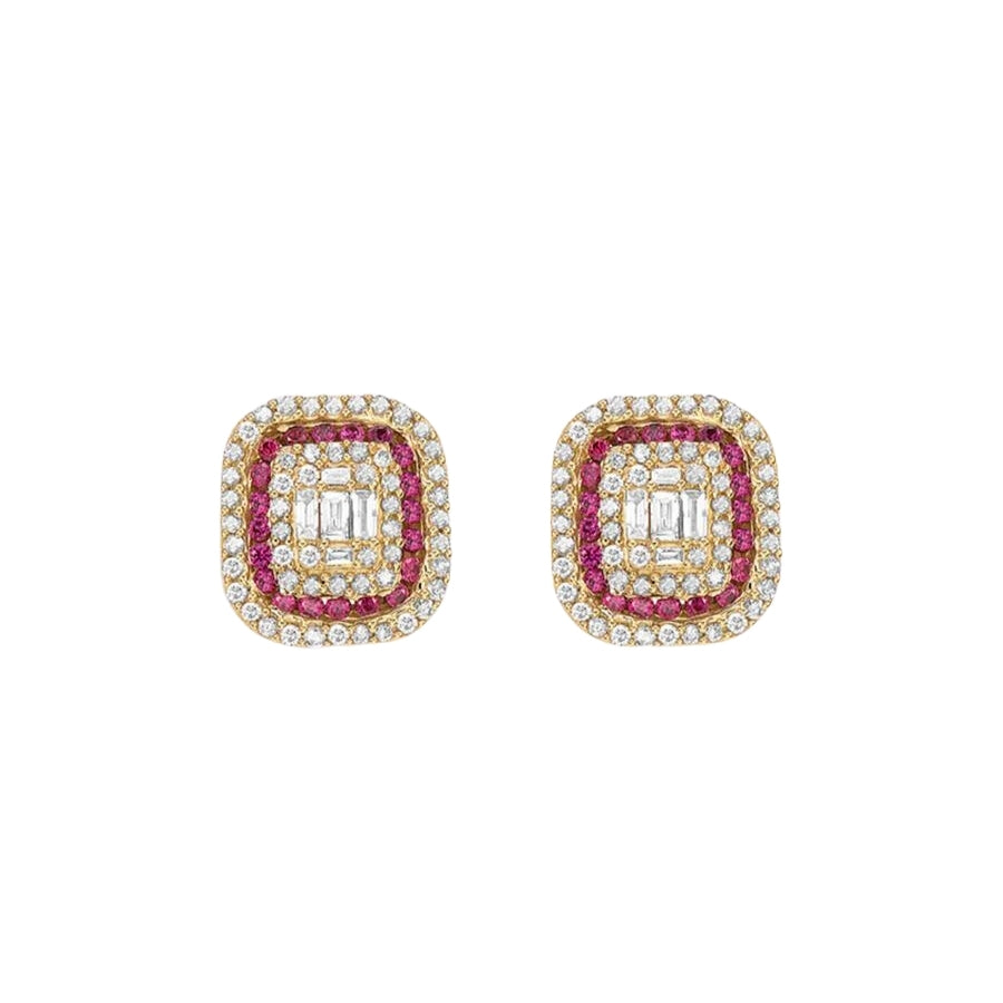 Halo Diamonds & Rubies Rectangular Earrings
