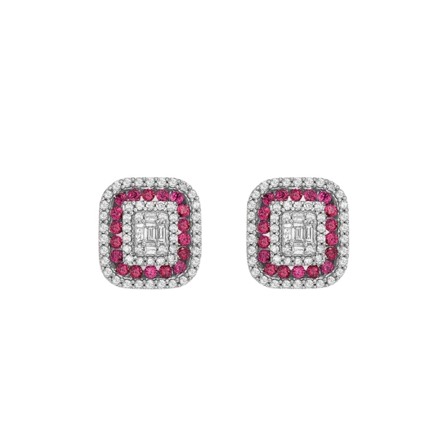 Halo Diamonds & Rubies Rectangular Earrings