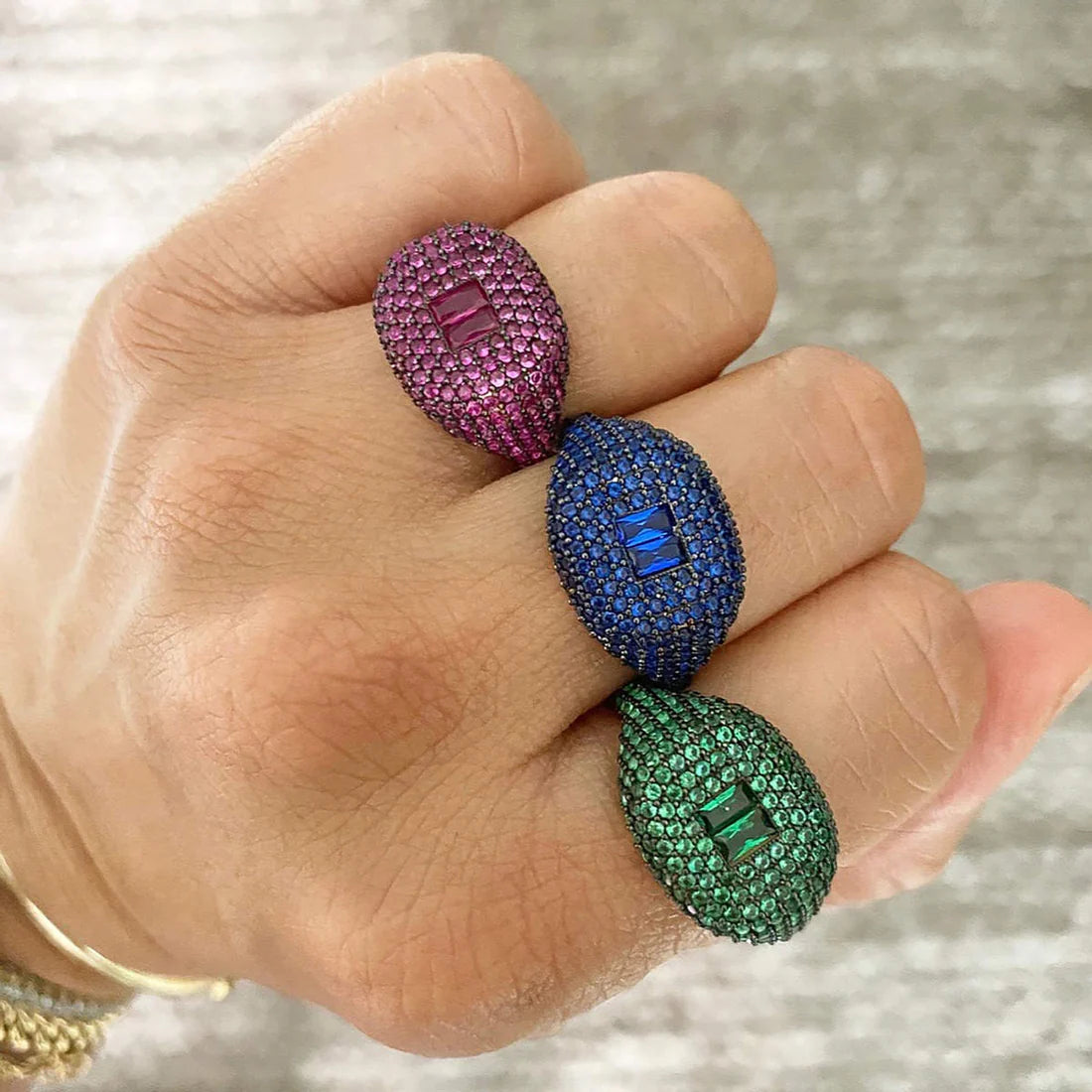 Rounded Crystal Ring Blue
