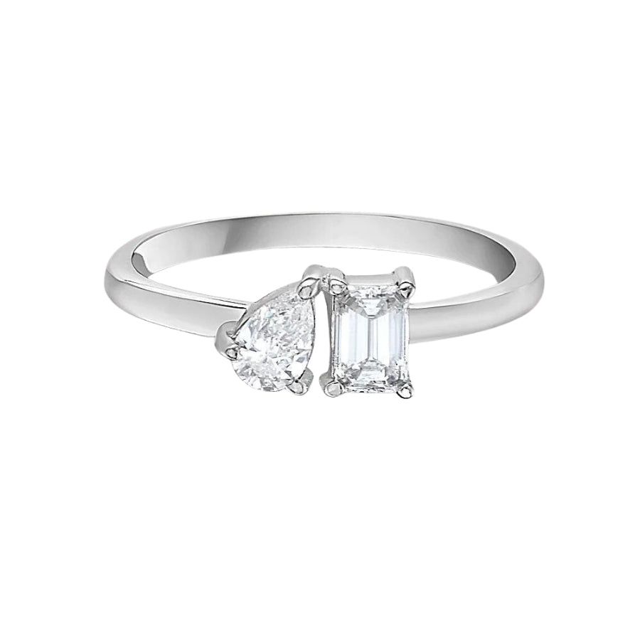 Emerald Cut & Pear Shape Diamond Duo Ring