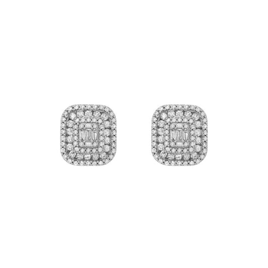 Triple Halo Diamond Rectangular Studs