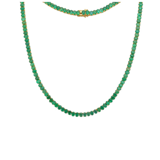 Oval Shape Emerald Tennis Necklace