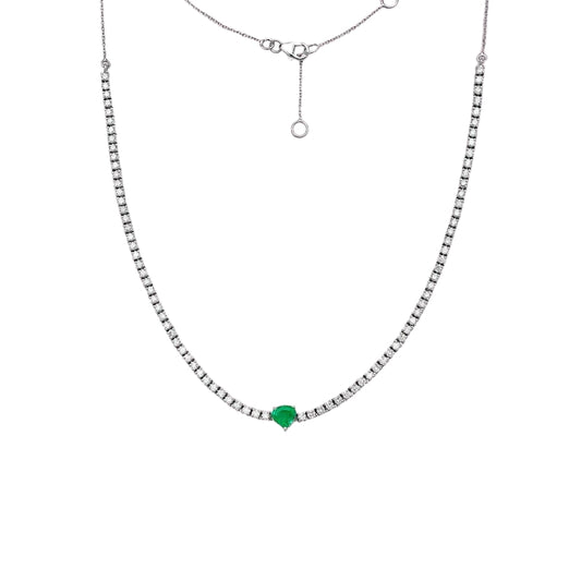 HalfWay Tennis Necklace With Heart Shape Emerald