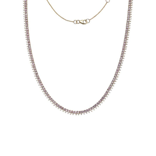 Pink Sapphire & Diamond Halfway Tennis Necklace