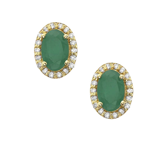 Emerald Oval Shape With Halo Diamonds Studs